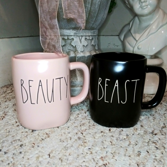 Rae Dunn Other - Rae Dunn Beauty & Beast Pink & Black Large Artisan Collection Coffee Mug Set